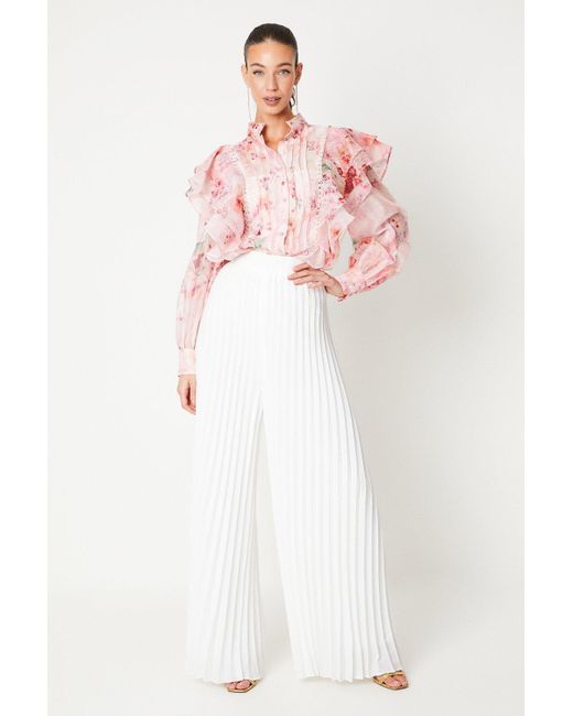 Coast Pink Printed Pintuck Ruffle Blouse With Volume Sleeve