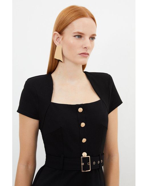 Karen Millen Black Jersey Ponte Hardwear Colour Block Cap Sleeve Mini Dress