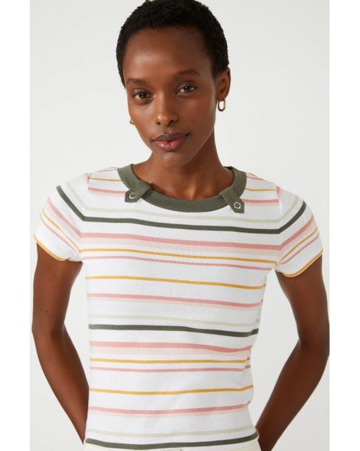 MAINE White Multi Stripe Tab Detail T-shirt