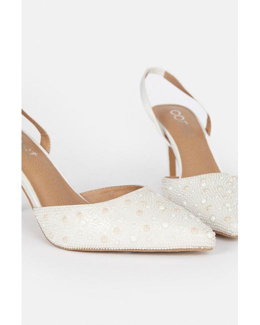Coast White All Over Pearl Mid Heel Sling Back Shoe