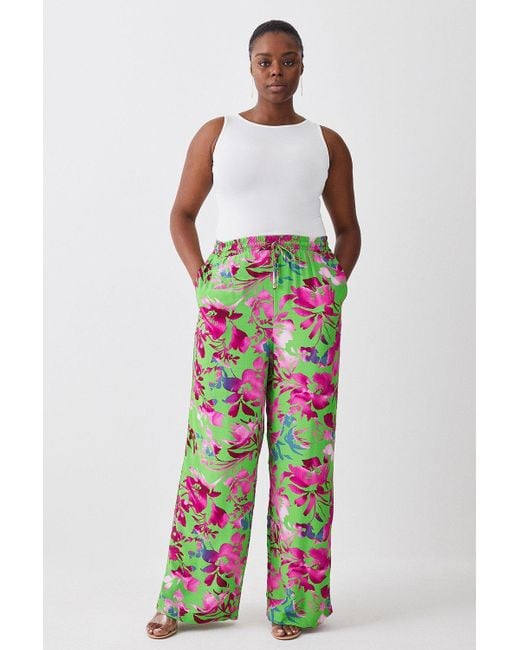 Karen Millen Multicolor Plus Size Silhouette Floral Woven Wide Leg Trouser