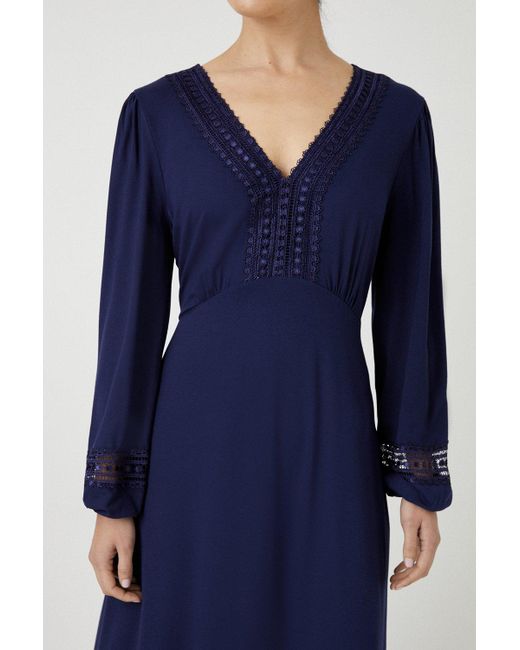 Wallis Blue Tall Navy Lace Detail Jersey Midi Dress