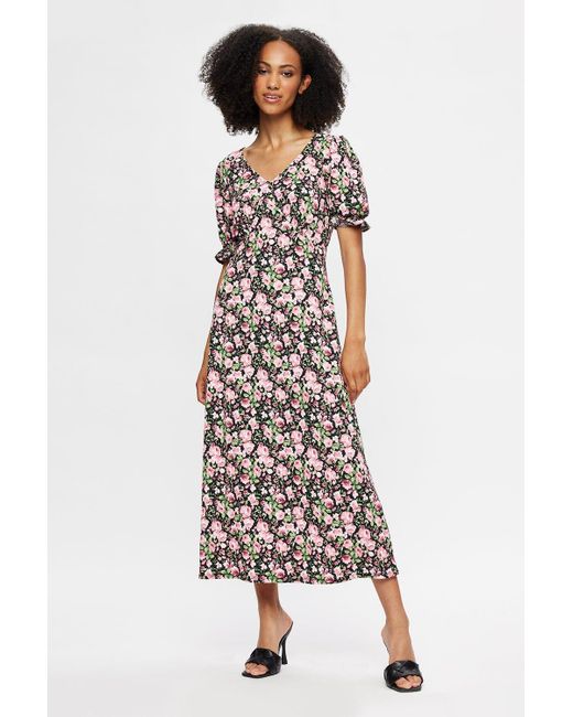 Dorothy Perkins White Tall Pink And Green Ditsy Wrap Midi Dress