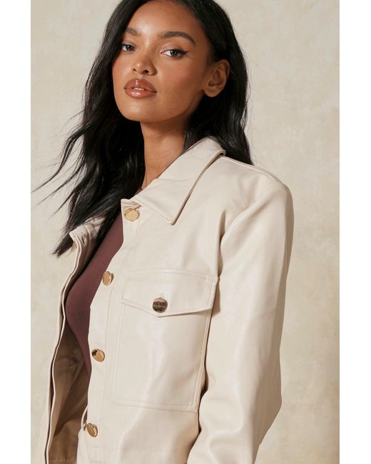 MissPap Natural Leather Look Boxy Cropped Jacket