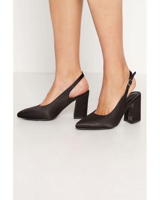 Yours Black Wide & Extra Wide Fit Satin Block Heel Court Shoes