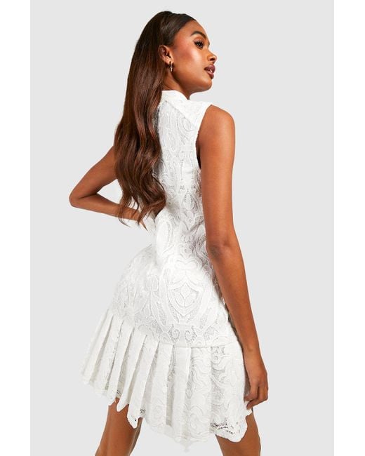 Boohoo White Premium Crochet Lace Frill Hem Mini Dress