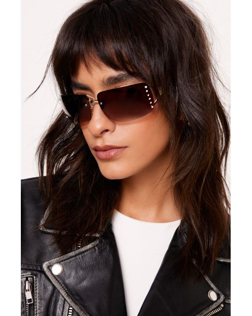Nasty Gal Black Oversized Diamante Detail Rectangle Sunglasses