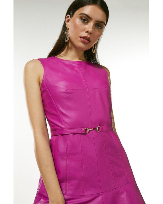Karen Millen Pink Leather Fit And Flare Mini Dress