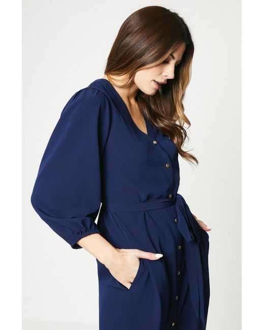 Wallis Blue Frill Detail Woven Crepe Shirt Dress