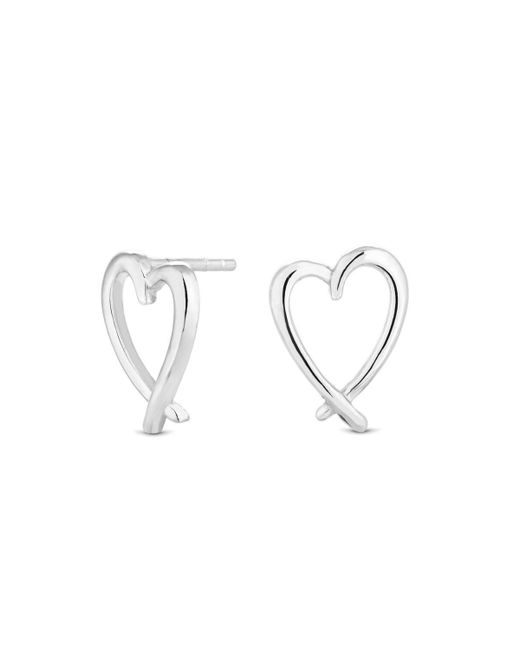 Simply Silver Metallic Sterling Silver 925 Open Heart Stud Earrings