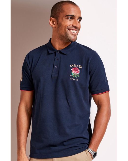 Cotton Traders Blue England Classic Short Sleeve Polo Shirt for men
