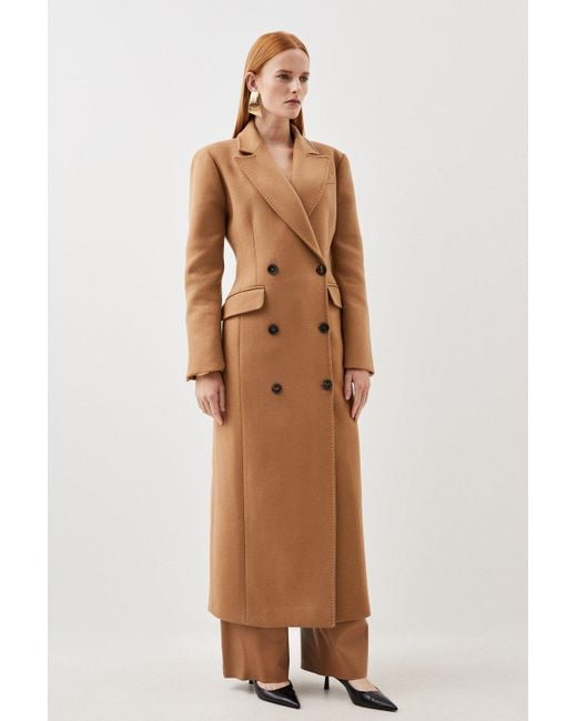 KarenMillen Natural Italian Manteco Wool Blend Fitted Single Breasted Coat