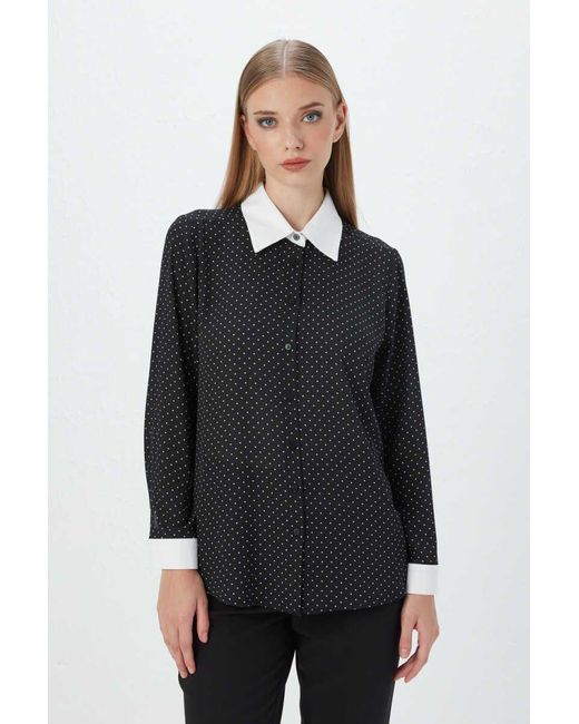 GUSTO Black Contrast Collar Polka Dot Shirt