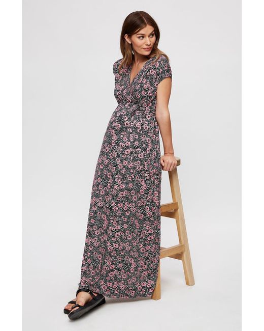 Dorothy Perkins Maternity Pink Floral Roll Sleeve Maxi Dress