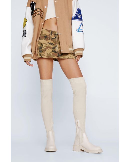 Nasty Gal White Knitted Over The Knee Chunky Boots