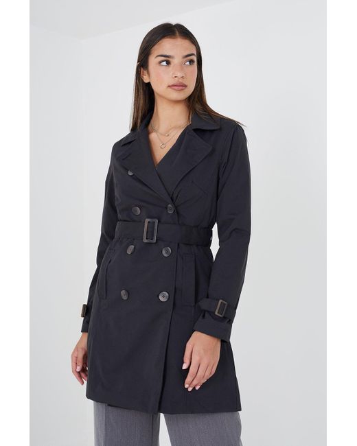 Brave Soul Blue 'brandy' Double Breasted Short Trench Coat