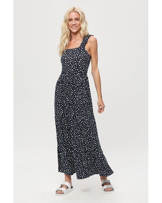 Dorothy Perkins Blue Navy Spot Strappy Tiered Maxi