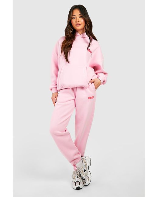 Boohoo Pink Wardrobe Essentials Slogan Hooded Tracksuit