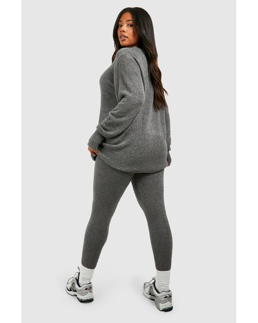 Boohoo Brown Plus Knitted Crew Neck And Legging Set