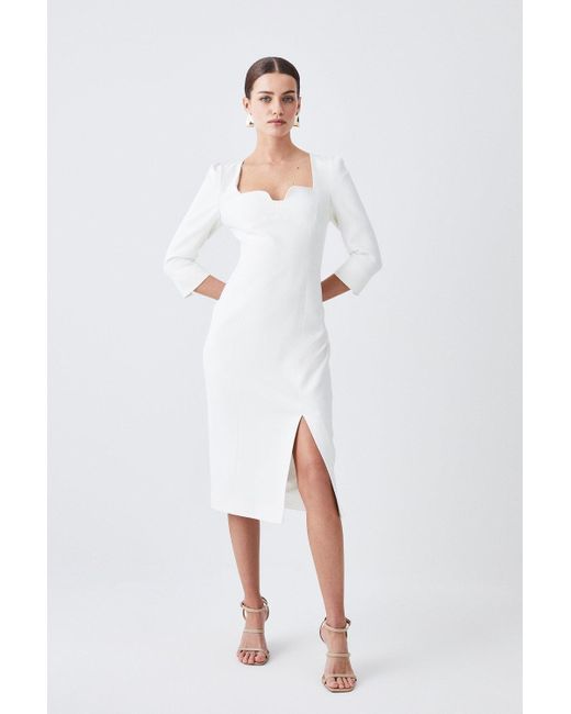 Karen Millen White Petite Structured Crepe Sweetheart Neck Midaxi Dress