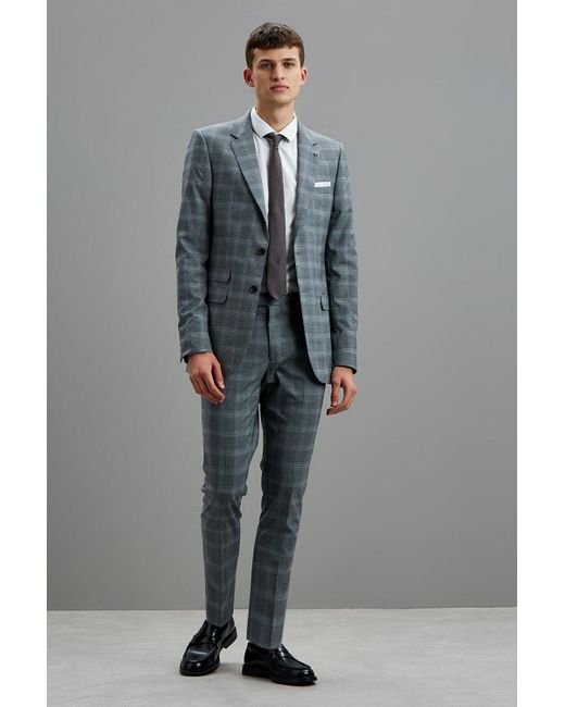 Burton Gray Skinny Fit Grey Fine Check Suit Jacket for men