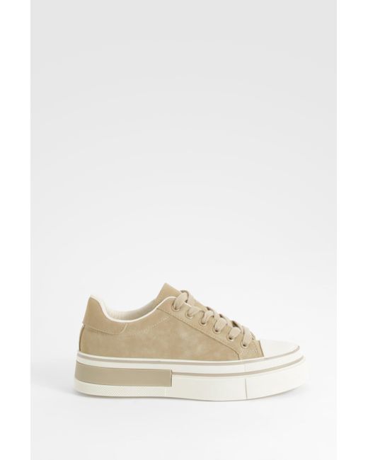 Boohoo Natural Chunky Low Top Lace Up Sneakers