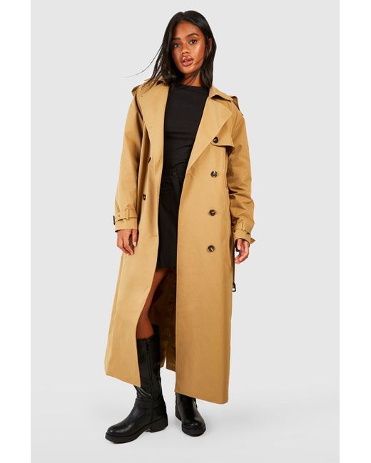 Boohoo Natural Oversized Shoulder Pad Belted Maxi Trench