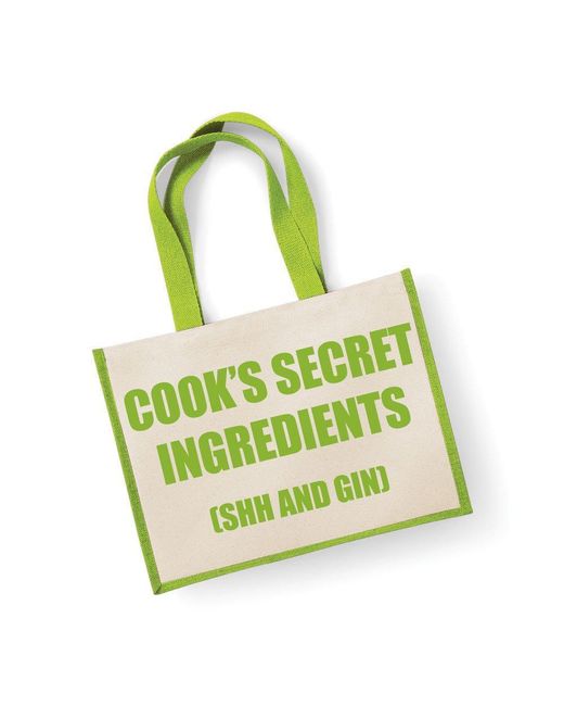 60 SECOND MAKEOVER Large Jute Bag Cook's Secret Ingredients (shh And Gin) Green Bag