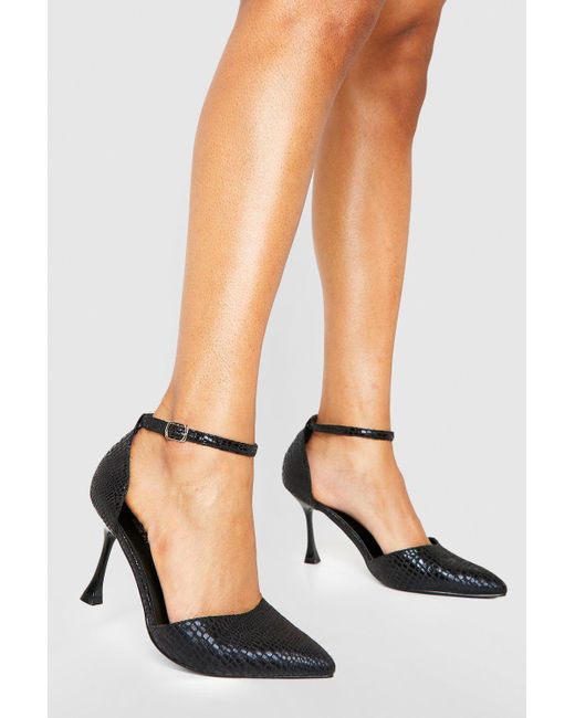 Boohoo Black Wide Fit Snakeskin 2 Part Court Shoes