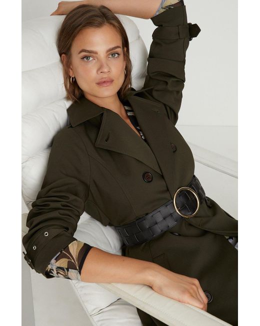 Oasis Black Petite Double Breasted Belted Trench Coat