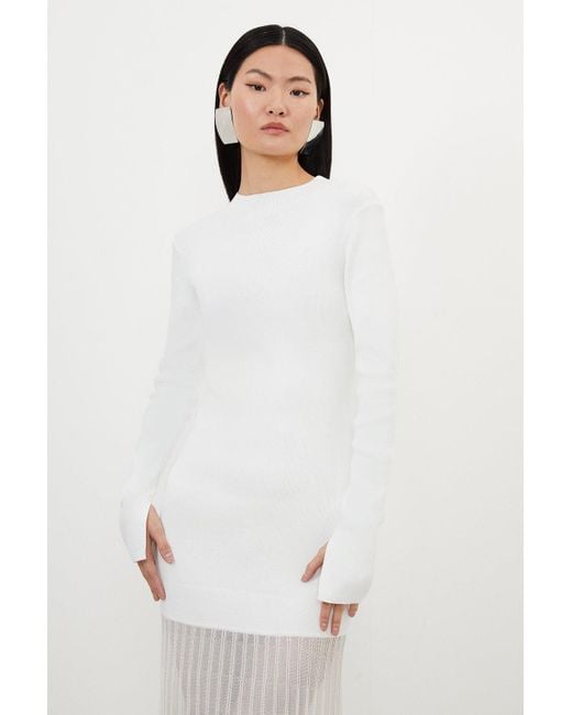 Karen Millen White Viscose Blend Knit Sheer Skirt Midaxi Dress