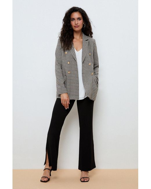 Wallis Gray Neutral Check Double Breasted Military Blazer