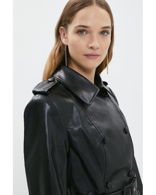 Coast Black Faux Leather Trench Coat