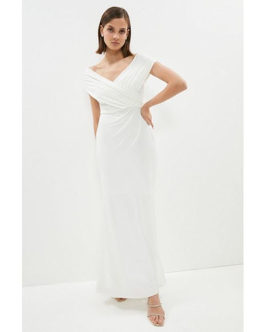 Coast White Ruched Bardot Fishtail Maxi Dress