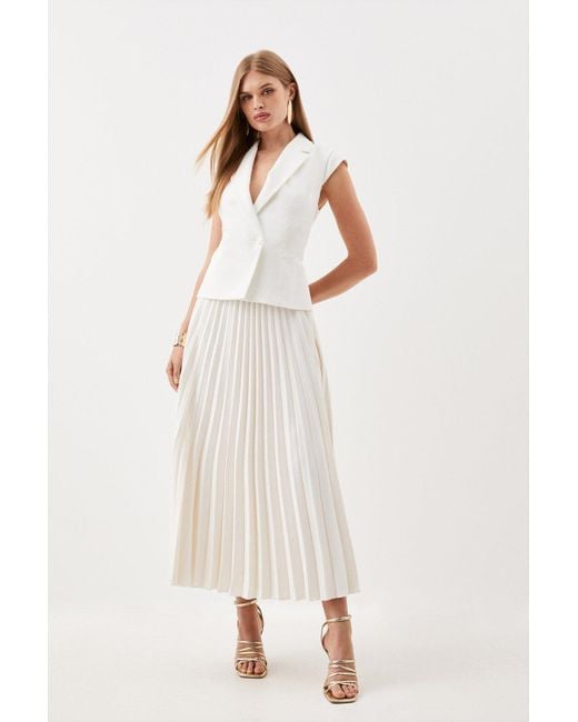 Karen Millen Natural Petite Compact Stretch Insert Panel Soft Skirt Tailored Midi Dress
