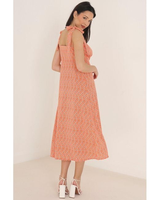 Brave Soul Orange Sweetheart 'myla' Button Up Woven Midi Dress