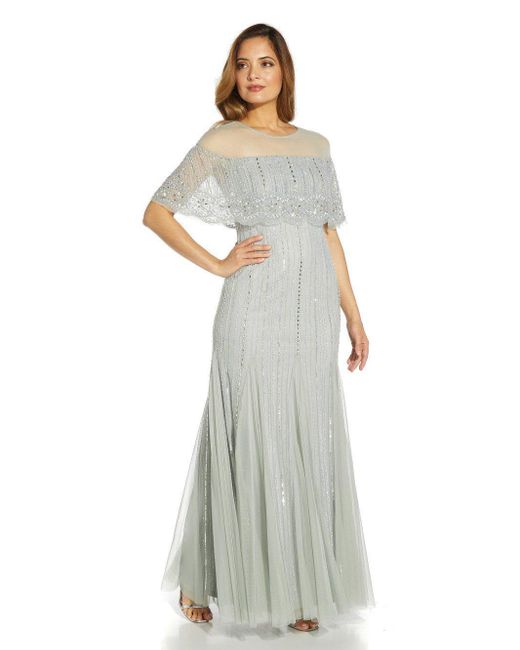 Adrianna Papell Beaded Cape Dress in White Lyst UK