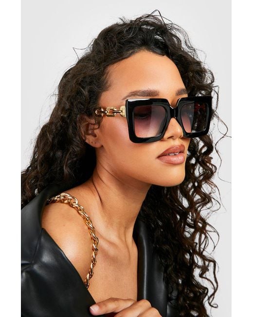 Boohoo Polished Chain Black Sunglasses