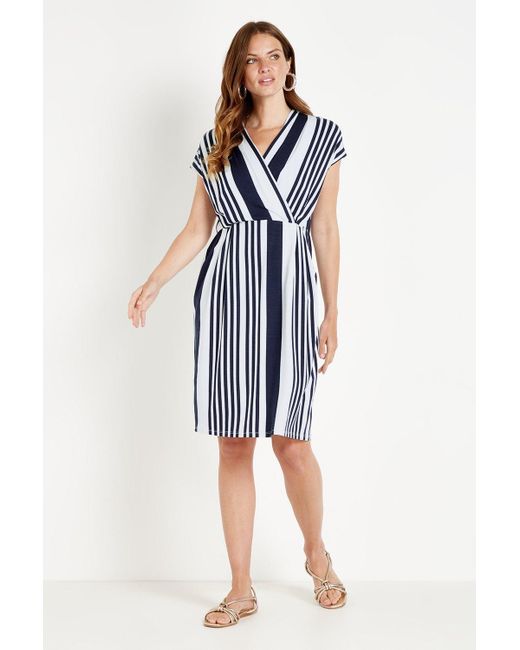Wallis Blue Petite Ink Stripe Jersey Wrap Dress