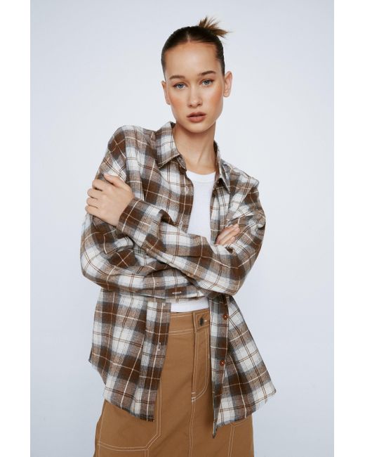 Nasty Gal Brown Plaid Relaxed Shirt