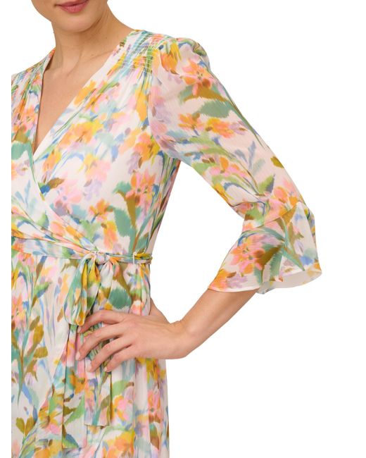 Adrianna Papell Metallic Floral Faux Wrap Dress