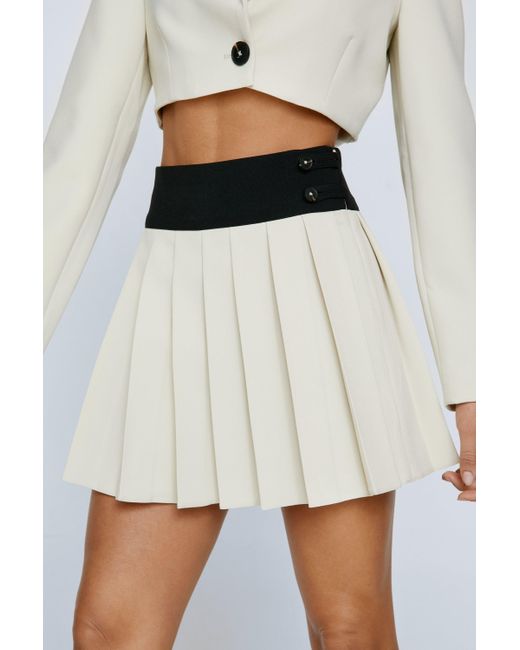 Nasty Gal White Premium Color Block Two Piece Pleated Tailored Skirt