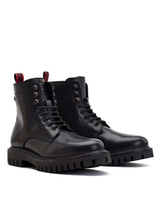 Base London Black 'rubio' Leather Combat Boot for men