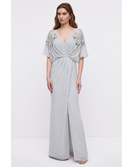 Coast Gray Wrap Top Sequin Kyoto Embellished Bridesmaids Maxi Dress