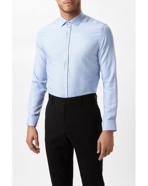 Burton White Blue Slim Fit Long Sleeve Puppytooth Shirt for men
