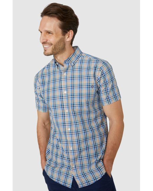 MAINE Blue Short Sleeve Multi Check Shirt for men
