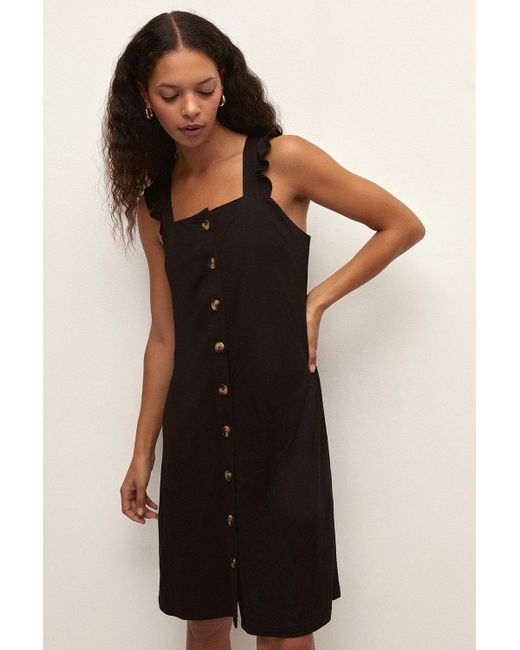 Oasis Black Pique Button Through Mini Dress