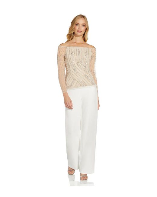 Adrianna Papell White Beaded Off Shoulder Top