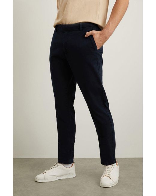 Burton Natural Navy Smart Slim Fit Textured Trousers for men