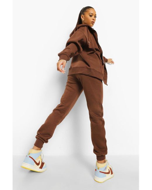 Boohoo Brown Oversized Official Zip Hooded Tracksuit